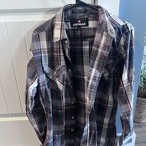 Airwalk Men's Casual Plaid Shirt - Black, White, and Red